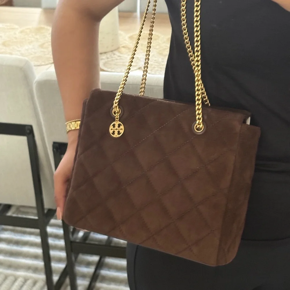 NWT 678! Tory Burch Willa Suede Small Zip Top Tote in Dark Cocoa Brown